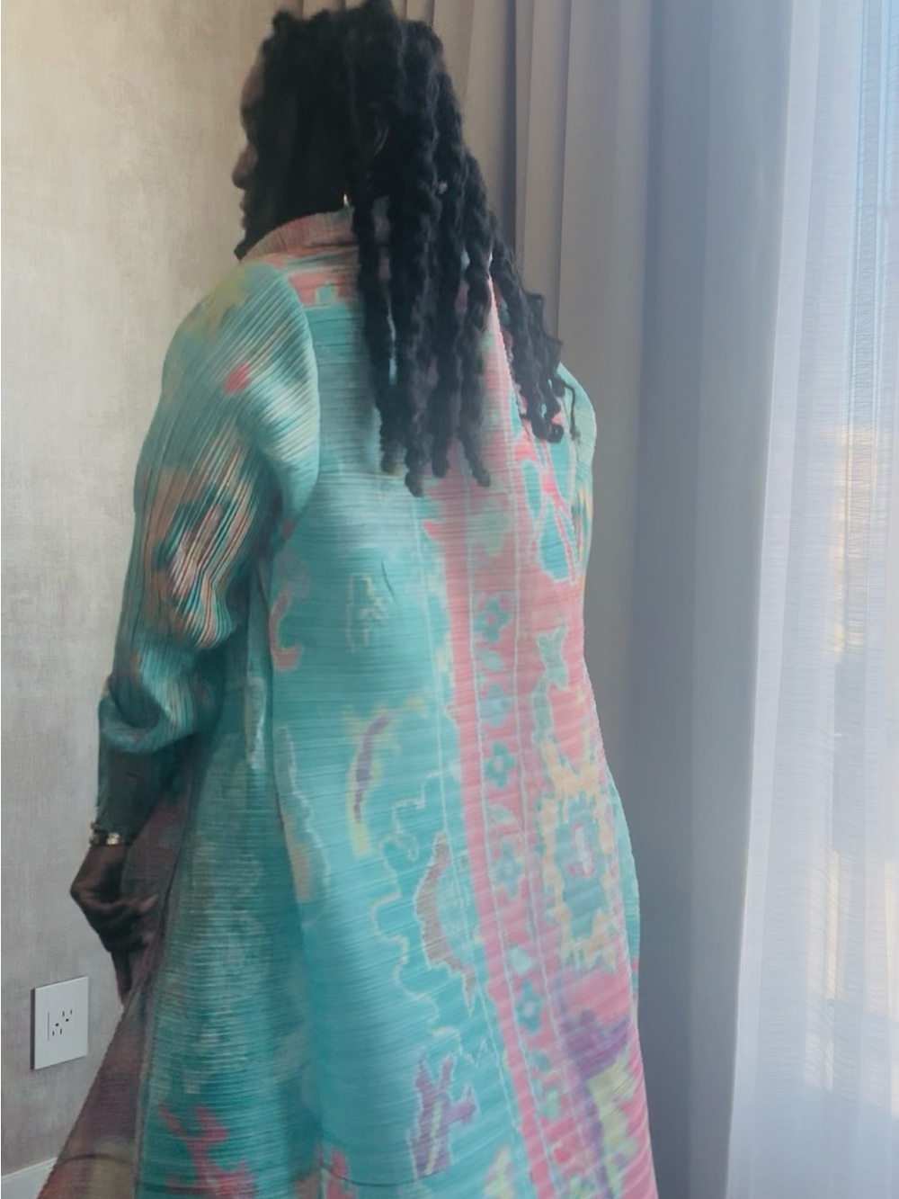 Long Pastel Duster Coat in Mint & Peach - Picture 11 of 11